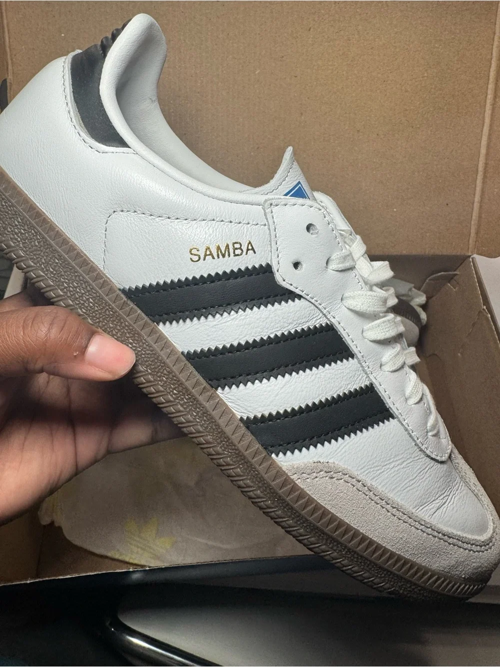 adidas Samba Sneaker – White with Black Stripes and Gum Sole